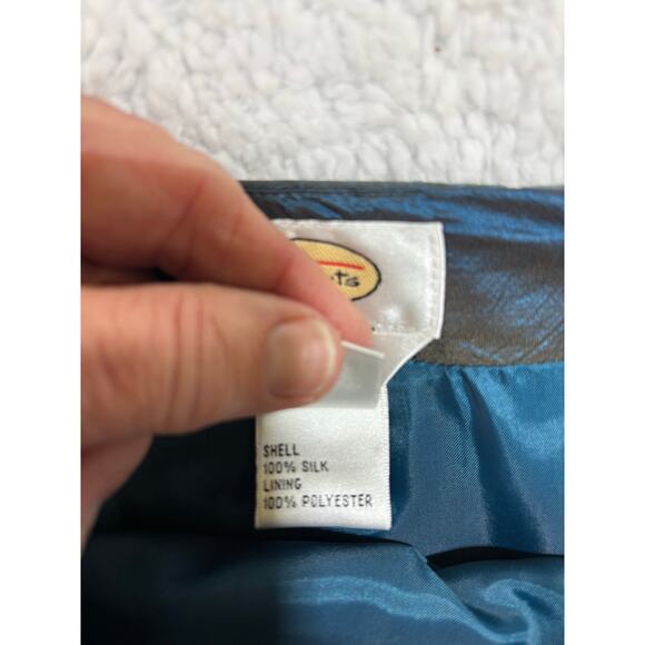 Talbots Pure Silk A-Line Skirt Sz  6 blue Iridescent Taffeta Midi dark academia - Picture 5 of 9